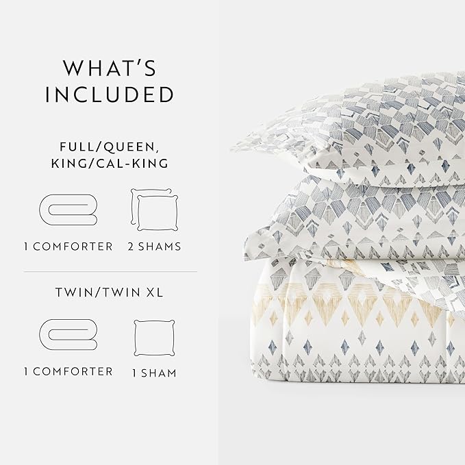 LINENS & HUTCH Comforter Set Patterned Microfiber All Season Down-Alternative Ultra Soft Bedding in Mayan Stamp - Full/Queen Mayan Stamp Gray