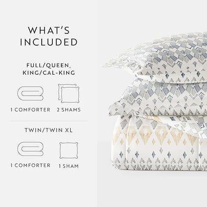 LINENS & HUTCH Comforter Set Patterned Microfiber All Season Down-Alternative Ultra Soft Bedding in Mayan Stamp - Full/Queen Mayan Stamp Gray