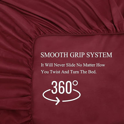 4 Piece Bed Sheet Set (Queen,Burgundy) 1 Flat Sheet,1 Fitted Sheet and 2 Pillow Cases,Brushed Microfiber Luxury Bedding with Deep Pockets