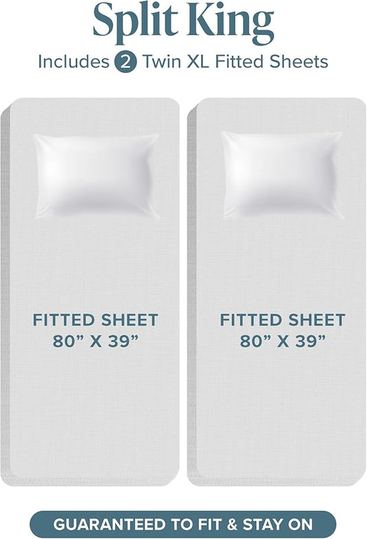 Bare Home Split King Sheet Set - 1800 Ultra-Soft Microfiber Bed Sheets - Double Brushed - Deep Pockets - Easy Fit - 5 Piece Set - Bedding Sheets & Pillowcases (Split King, French Grey)