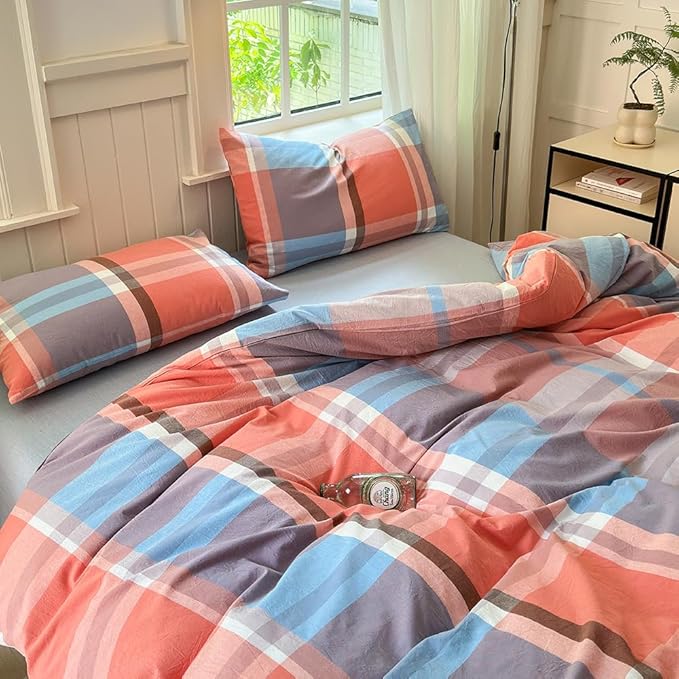 FACE TWO FACE Bedding Duvet Cover Set100% Washed Cotton Duvet Cover Linen Like Textured Breathable Durable Soft Comfy (Twin, Time Blue)