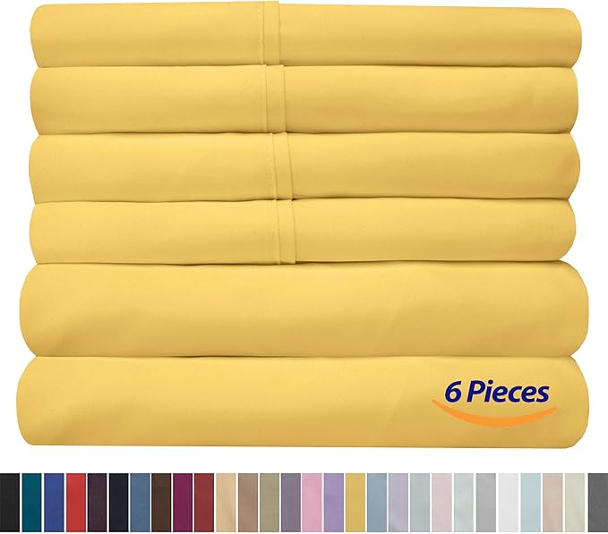 Sweet Home Collection Quality Deep Pocket Bed Sheet Set - 2 Extra Pillow Cases, Value, Twin XL, Yellow, 4 Piece (Pack of 12, 48 Count Total)