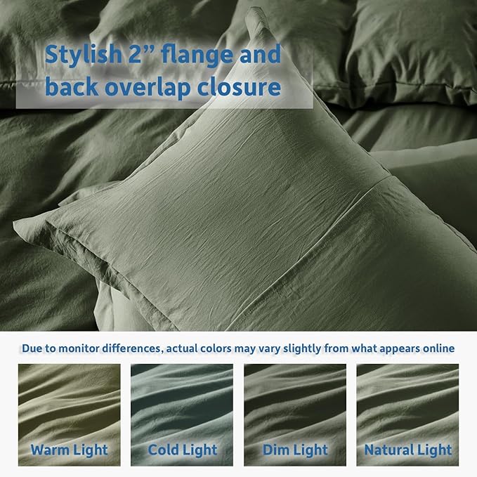 Nestl Twin Duvet Cover Set - Soft Prewashed Olive Green Duvet Cover Twin/Twin XL, 2 Piece, with Zipper Closure, 1 Duvet Cover 68x90 inches and 1 Pillow Sham