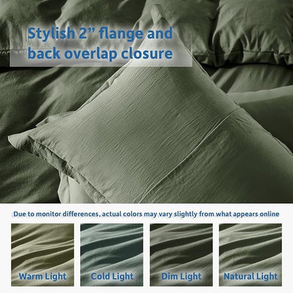 Nestl Twin Duvet Cover Set - Soft Prewashed Olive Green Duvet Cover Twin/Twin XL, 2 Piece, with Zipper Closure, 1 Duvet Cover 68x90 inches and 1 Pillow Sham