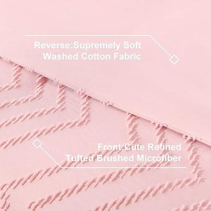 Litanika Pink Queen Size Comforter Set with Sheets - 7 Pieces Bed in a Bag Queen Boho Tufted Complete Bedding Sets with Comforter, Sheets, Pillowcases & Shams