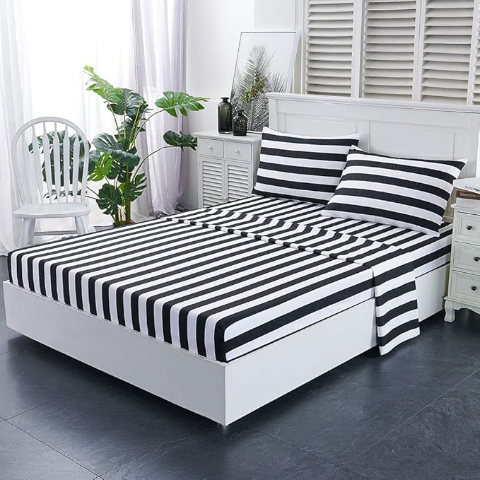 Best Season Stripe Sheet Set-3 Piece Super Soft Microfiber Bedding-Deep Pocket, Stain, Fade & Wrinkle Resistant(Twin Size,Black&White)