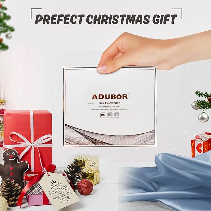 Adubor 100% Silk Pillowcase - Mulberry Silk Pillow Cases, 22 Momme 6A Grade Fibers, Silk Pillow Case for Hair and Skin Health, with Hidden Zipper (Standard 20''×26'', Gray Blue, 1PC)