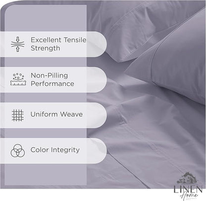 Linen Home Queen Percale Sheets 100% Cotton, 4-Piece Set, Deep Pocket Fits 16" Mattress Crisp Cool Breathable Bed Sheet Set, 1 Flat + 1 Fitted + 2 Pillowcases, Prelude Purple