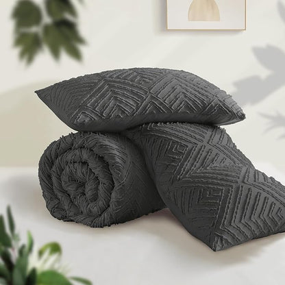 Andency Dark Grey Comforter Set King Size, 3 Pieces Gray Boho Bedding Set & Collections, Farmhouse Tufted Fluffy Bedding Comforter Sets for King Bed (1 Comforter 104x90In, 2 Pillowcases)