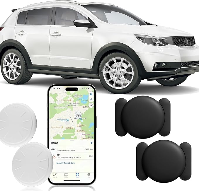 Mini GPS Tracker for Vehicles,Real Time Car GPS Tracker Work with Apple Find My(iOS Only),No Monthly Fee Mini Hidden Car Tracker with Magnetic Case (Black,1PCS) (Black,2PCS)