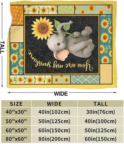 Elephant Blanket Super Soft Warm Fluffy Fleece Flannel Sunflower Animal Throw Blanket Cozy Fuzzy Plush Stuff Bedding Blankets Gifts for Women Kids Boys Girls Adults 50"X40"