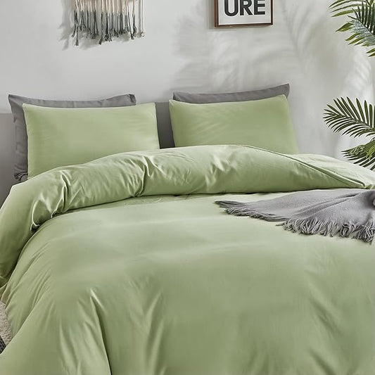 CLOTHKNOW Green Queen Comforter Set Sage Green Bedding Sets Soft Queen Comforter with 2 x Pillow Cases