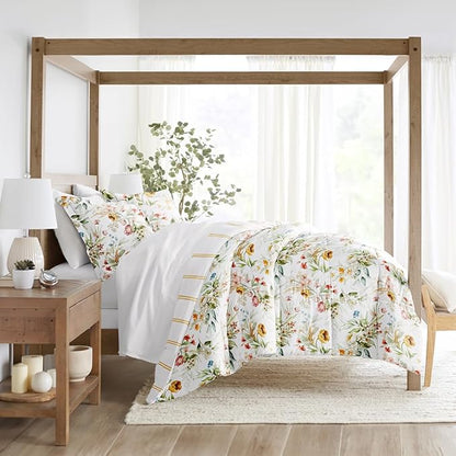 LINENS & HUTCH Comforter Set Patterned Microfiber All Season Down-Alternative Ultra Soft Bedding in Chintz Floral Stripe - Full/Queen Chintz Floral Stripe Clay