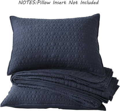 HORIMOTE HOME Navy Quilt Set King Size, Lightweight Soft Pre-Washed Microfiber Circle Pattern Bedspread Coverlet, 3 Pieces Quilt Bedding Set with Pillow Shams for All Season, 106x96 inches