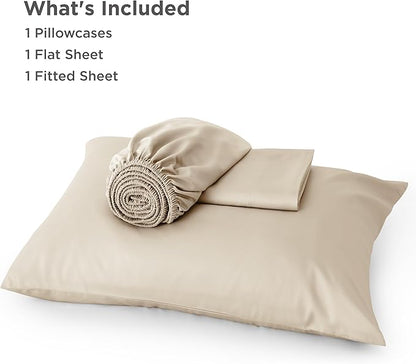 Bedsure Cooling Sheets Twin, Rayon Derived from Bamboo, PureWoven, Breathable & Soft, Deep Pocket Up to 16 Inches, Hotel Luxury Silky Bedding for Hot Sleepers, Beige
