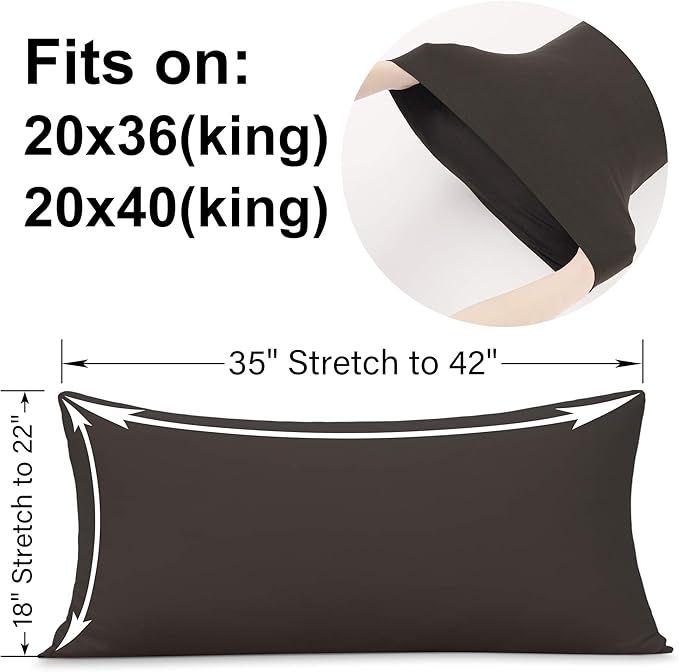 2-Pack Stretch Pillow Cases - Jersey Knit & Ultra Soft Envelope Closure Pillowcases T-Shirt Like Microfiber Blend - Suitable for 20x36/20x40 King Size Set of 2, Brown