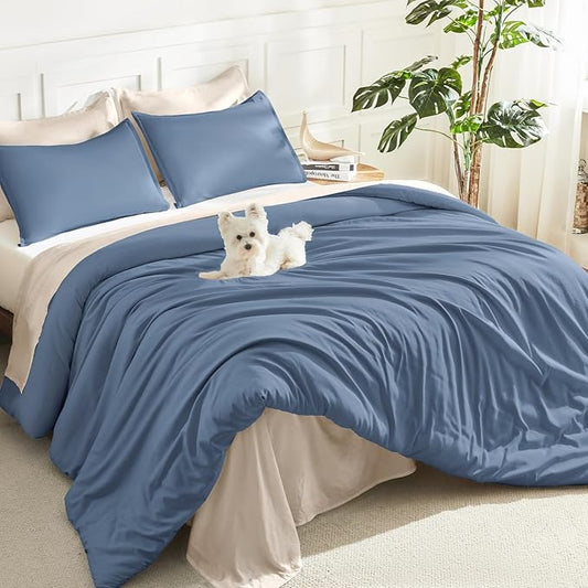 Litanika Comforters Twin XL Size Haze Blue, 2 Pieces Lightweight Solid Bedding Set & Collections, All Season Fluffy Bed Set (68x92 Inches Comforter & 1 Pillowcase)