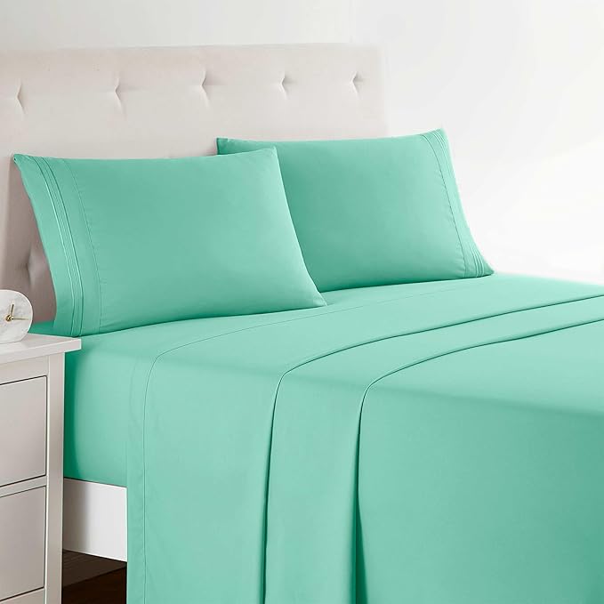 Clara Clark Bed Sheets, Premier 1800 Series 4 Piece Bed Sheet Set, Deep Pocket, Wrinkle, Fade, Stain Resistant, Luxury Soft Bedding Sheets & Pillowcases, King, Mint Green