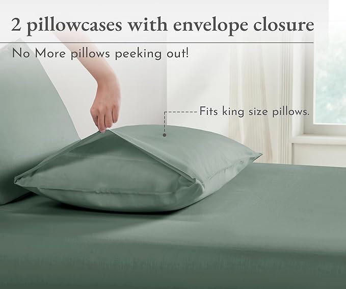 California Design Den King Pillow Cases Set of 2 - Soft 100% Organic Cotton, Crisp and Durable Percale Pillow Cases with Envelope Closure - Sage Green