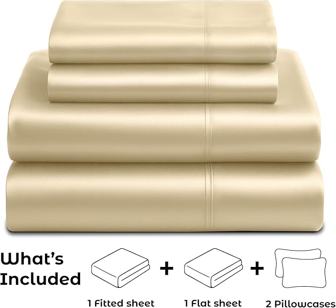 Satin Sheets California King [4-Piece, Ivory] Luxury Silky Bed Sheets - Extra Soft 1800 Microfiber Sheet Set, Wrinkle, Fade, Stain Resistant - Deep Pocket Fitted Sheet, Flat Sheet, Pillow Cases