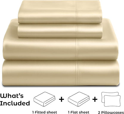 Satin Sheets Full [4-Piece, Ivory] Hotel Luxury Silky Bed Sheets - Extra Soft 1800 Microfiber Sheet Set, Wrinkle, Fade, Stain Resistant - Deep Pocket Fitted Sheet, Flat Sheet, Pillow Cases