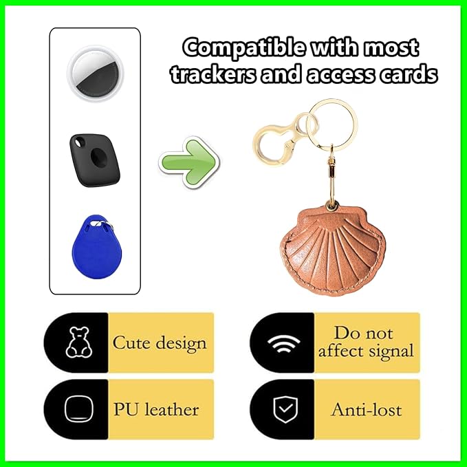Leather Keychain Holder Case Compatible with AirTag,Cute Protective Bright Cover with Keyring,Anti-Scratch Finder GPS Tracker Case for Wallet Keys,Bag,Pets,Backpack(Brown)