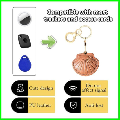 Leather Keychain Holder Case Compatible with AirTag,Cute Protective Bright Cover with Keyring,Anti-Scratch Finder GPS Tracker Case for Wallet Keys,Bag,Pets,Backpack(Brown)