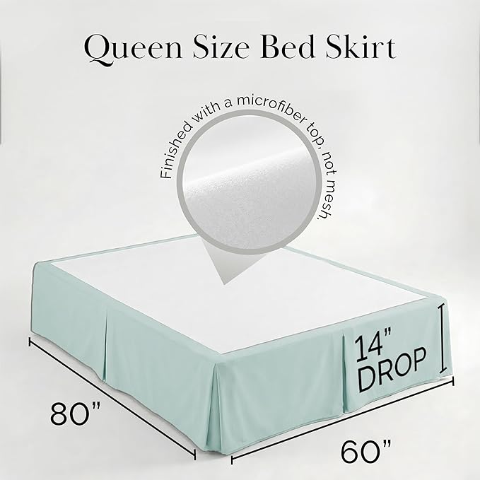 Southshore Fine Living, Inc. Queen Size Bed Skirt, 14-Inch Drop Pleated Bed Skirt for Queen Mattress, Dust Ruffle for Queen Size Bed, Sky Blue