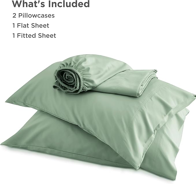 Bedsure Queen Sheet Set, Rayon Derived from Bamboo, Cooling Sheets, PureWoven, Breathable & Soft, Deep Pocket Up to 16 Inches, Hotel Luxury Silky Bedding for Hot Sleepers, Sage Green
