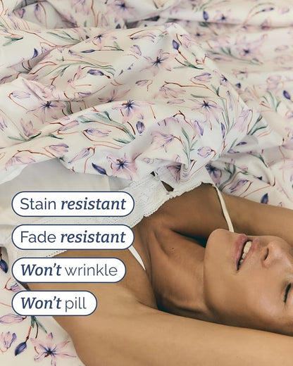Floral Sheets - Pink Floral Bed Sheet Set - 1 Flat & 1 Fitted & 1 Pillowcase w/ Deep Pockets - Comfy, Wrinkle & Fade Free - Boho Botanical Bedding - Ultra-Soft, Breathable & Cooling - Twin XL Size Set