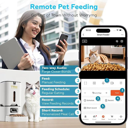 Automatic Cat Feeder with Camera, 5G WiFi Food Dispenser for Small Pets | Two-way Voice | Night Vision | Separation Anxiety | Weight / Diet Control | Programmable Timer | APP Remote Control