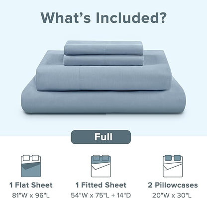 Comfort Spaces 100% Cotton Sheet Set Breathable, Lightweight, Soft with 14" Elastic Pocket Fits up to 16" Mattress, All Season Cozy Bedding, Matching Pillow Case, Full Blue 4 Piece