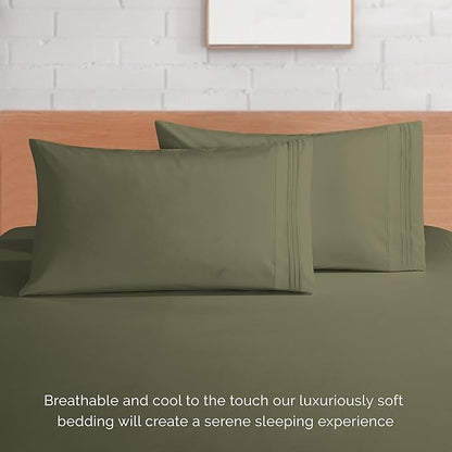 Elegant Comfort Luxurious 1500 Premium Hotel Quality Microfiber 4-Piece Sheet Set, 18-24 Inches Deep - Extra Deep Pocket Sheets - Ultra Soft 4PC Deep Pocket Sheets, Twin/Twin XL, Sage/Green