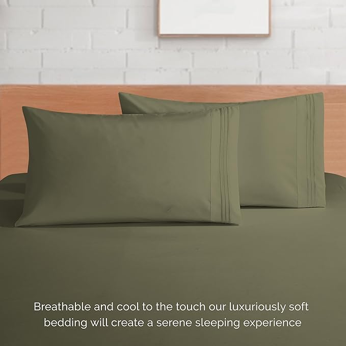 Elegant Comfort Luxurious 1500 Premium Hotel Quality Microfiber 4-Piece Sheet Set, 18-24 Inches Deep - Extra Deep Pocket Sheets - Ultra Soft 4PC Deep Pocket Sheets, Full, Sage/Green