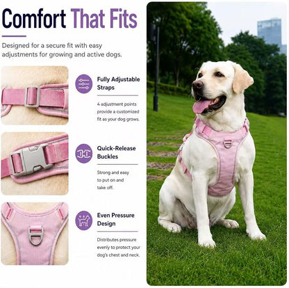 No Pull Dog Harness with Built-in Hidden AirTag & GPS Tracker Holder, Reflective Adjustable Escape-Proof Vest Harness for Small & Medium Dogs (Pink, XL)
