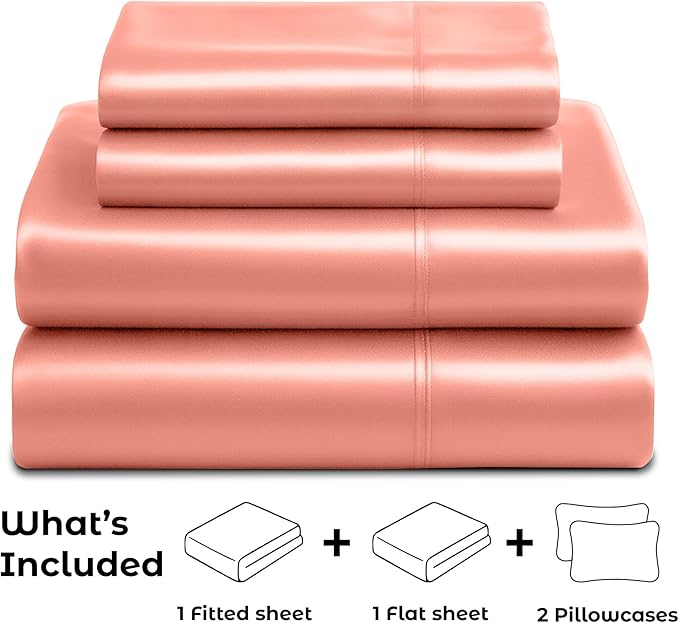 Satin Sheets California King [4-Piece, Blush Pink] Hotel Luxury Silky Bed Sheets - Extra Soft Microfiber Sheet Set, Wrinkle, Fade, Stain Resistant - Deep Pocket Fitted Sheet, Flat Sheet, Pillow Cases