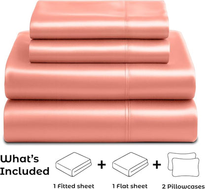 Satin Sheets California King [4-Piece, Blush Pink] Hotel Luxury Silky Bed Sheets - Extra Soft Microfiber Sheet Set, Wrinkle, Fade, Stain Resistant - Deep Pocket Fitted Sheet, Flat Sheet, Pillow Cases