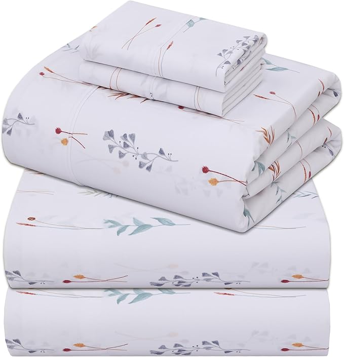 ZOYER 100% Cotton Sheets – Split King Size Percale Bedding, Cooling & Breathable, Durable with a Crisp, Soft & Comfortable Feel, 16" Deep Pocket, 5-Piece Set, Fairy Meadows