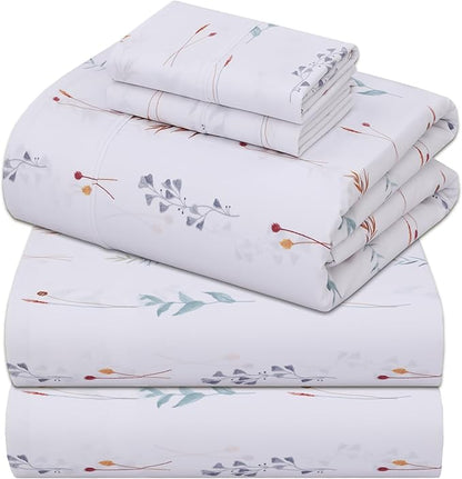 ZOYER 100% Cotton Sheets – Split King Size Percale Bedding, Cooling & Breathable, Durable with a Crisp, Soft & Comfortable Feel, 16" Deep Pocket, 5-Piece Set, Fairy Meadows