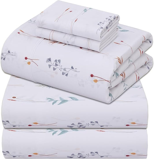 ZOYER 100% Cotton Sheets – Split King Size Percale Bedding, Cooling & Breathable, Durable with a Crisp, Soft & Comfortable Feel, 16" Deep Pocket, 5-Piece Set, Fairy Meadows