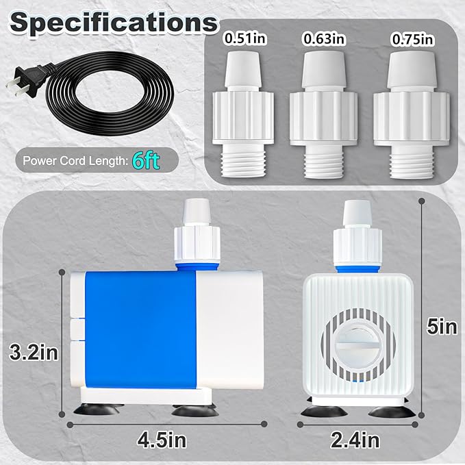 SongLong Submersible Pump 530GPH 6.5ft. High Lift for Fountains | Ultra Quiet, with Over Heating Protection, for Hydroponics,fish tank, Aquariums & More