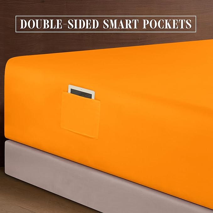 Elegant Comfort Luxurious 1500 Premium Hotel Quality Microfiber 4-Piece Sheet Set, 18-24 Inches Deep - Extra Deep Pocket Sheets - Ultra Soft 4PC Deep Pocket Sheets, California King, Orange