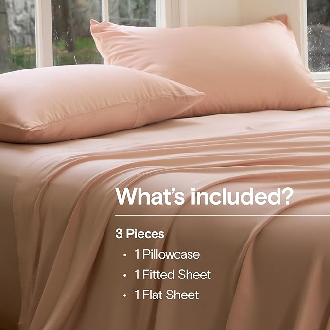 DOZ Sheet Set, 100% Viscose derived from Bamboo, Organically Grown, Buttery Soft, Cooling Sheets, High GSM, Deep Pockets - 3 Piece - 1 Pillowcase 1 Fitted 1 Top Sheet (Blush, Twin)