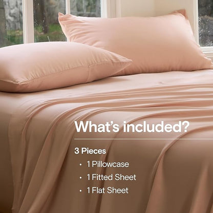 DOZ Sheet Set, 100% Viscose derived from Bamboo, Organically Grown, Buttery Soft, Cooling Sheets, High GSM, Deep Pockets - 3 Piece - 1 Pillowcase 1 Fitted 1 Top Sheet (Blush, Twin)