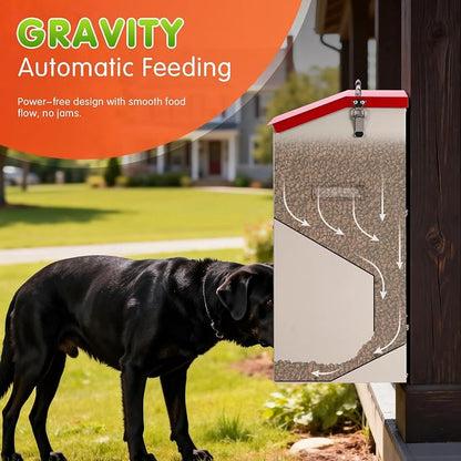 25 Lbs Automatic Dog Feeder for Large Dogs, Dog Food Dispenser | Galvanized Gravity Pet Feeder with Lockable Clear Gravity Door, Ideal for Dogs & Cats, Indoor and Outdoor Use, Wall Mountable