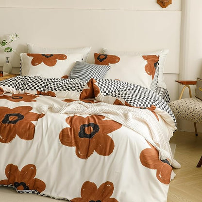 Cottonight Pumpkin Sunflower Comforter Set Brown Twin Teen Girls Beige and Brown Floral Bedding Comforter Set Botanical Flowers Blanket Quilts Soft Breathable Cute Comforter