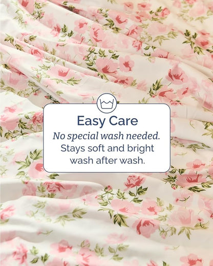 Floral Sheets - Pink Floral Bed Sheet Set - 1 Flat, 1 Fitted & 1 Pillowcase w/ Deep Pockets - Comfy, Wrinkle & Fade Free - Boho Botanical Bedding - Ultra-Soft, Breathable & Cooling - Twin XL Size Set