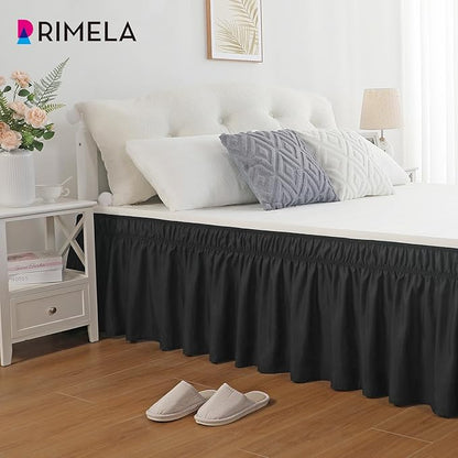 RIMELA Black King Size Bed Skirt 12 Inch Drop, Elastic Bed Skirts Cal King Dust Ruffle, Black Bedskirt for Adjustable Bed Base Solid Fade Resistant Silky Fabric Machine Washable Easy to Install