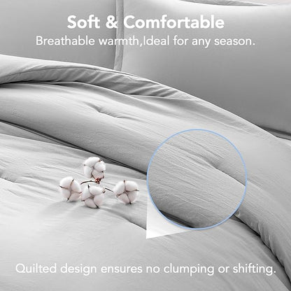 Queen Comforter Sets Lightgrey,3PCS Soft Lightweight Breathable Bedding Comforter Sets for All Season, Queen Size(90''×90'' Comforter & 2 Pillowcases)