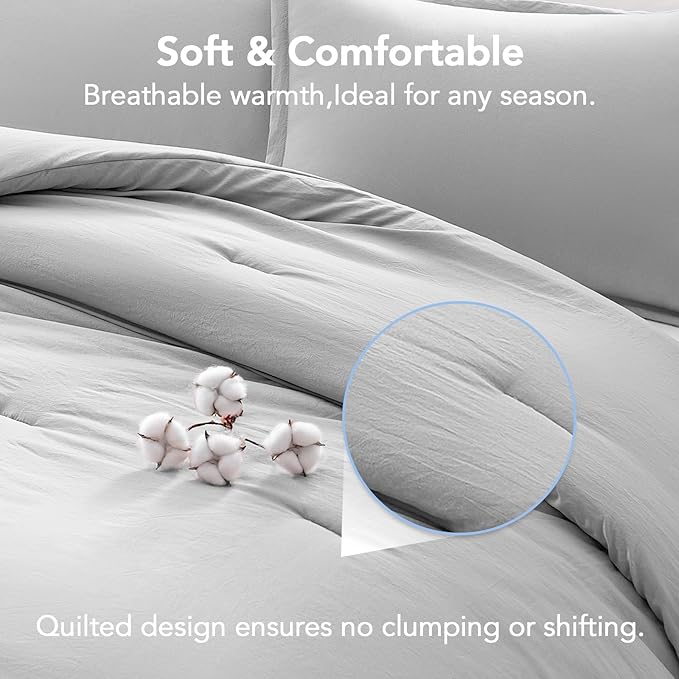 Oversized Queen Comforter Sets Lightgrey,3PCS Soft Lightweight Breathable Bedding Comforter Sets for All Season, Queen XL(98''×98'' Comforter & 2 Pillowcases)